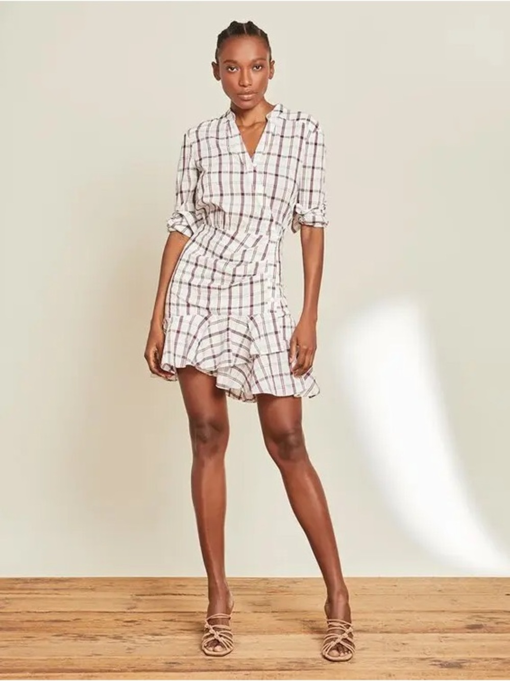 Veronica Beard Sherry Plaid Ruched Ruffle Mini Dress Size M